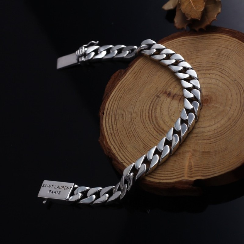 Solid Sterling Silver Curb Link Bracelet Clasp Buckle Heavy Fashion Punk Bangle Chain Vintage Jewelry Gift for Men 17-20cm