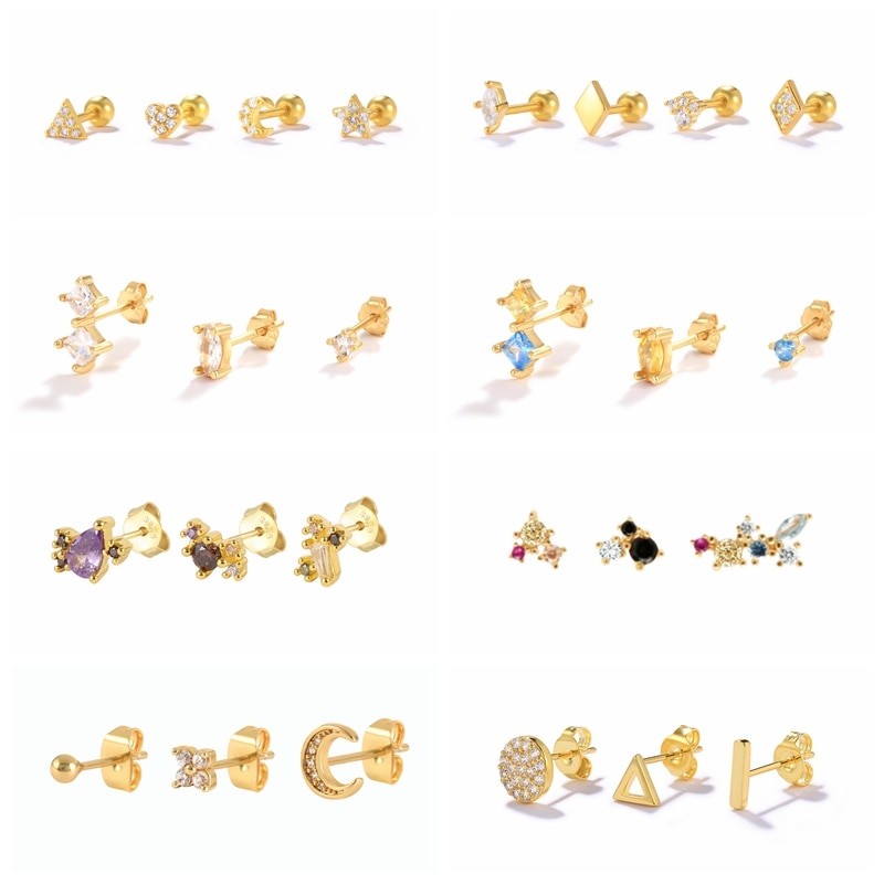 CANNER Multible Exquisite Cubic Zirconia Piercing Earings 925 Sterling Silver Earring Sets Ear Stud Earrings for Women Jewelry