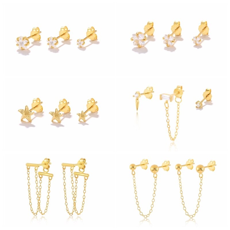 CANNER Multible Exquisite Cubic Zirconia Piercing Earings 925 Sterling Silver Earring Sets Ear Stud Earrings for Women Jewelry