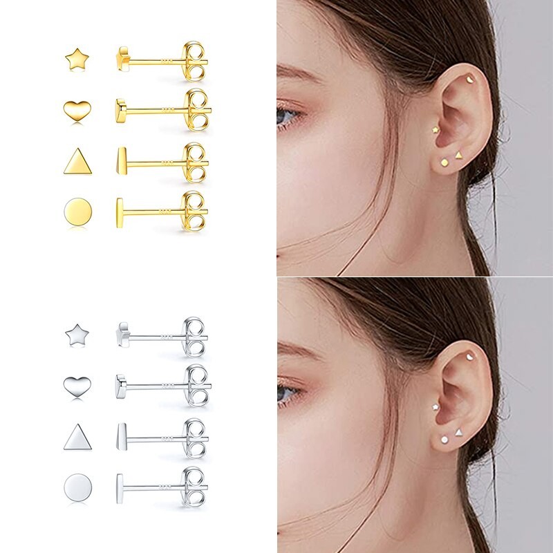 Aide 925 Sterling Silver Star Diamond Stud Earrings For Women Mini Cubic Zirconia Jeweled Geometric Ear Stud Set Jewelry Gift