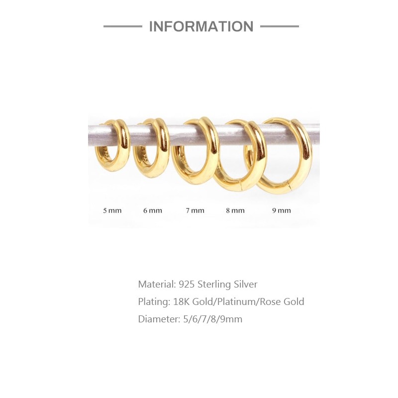 Aide 925 Sterling Silver Rose Gold Small Hoop Earrings For Women Girls Gift Wedding Engagement Party Gift Smooth Ear Bone Buckle