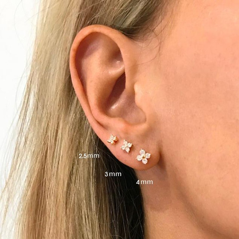 CANNER 925 Sterling Silver Stud Earrings Cute Zircon ear bone nail Mini Crystal Flower Pierced Earrings Fashion Jewelry