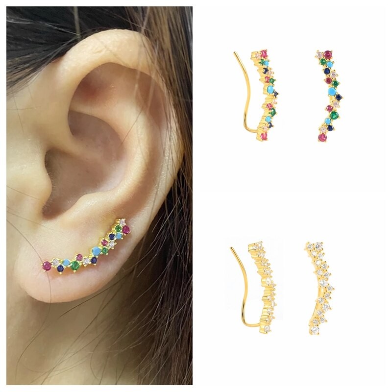 Aide 925 Sterling Silver Gold Flower Rattan Stud Earrings For Women Colorful Rainbow Zircon Ear Climber Earring Fine Jewelry
