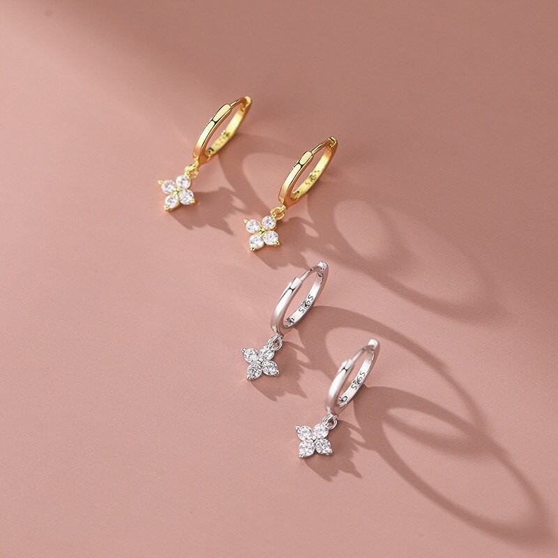 925 Sterling Silver Petite Flower Earrings Temperament Simple Inlaid Zirconia For Women Birthday Party Jewelry Accessory