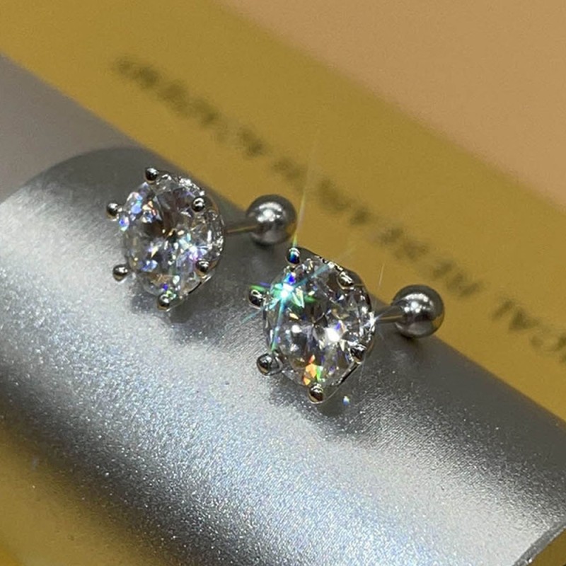 Serenity Day S925 Sterling Silver Six-Claw D Color VVS 0.4-4 Carat a Pair Screws Moissanite Stud Earrings Jewelry For Wholesale