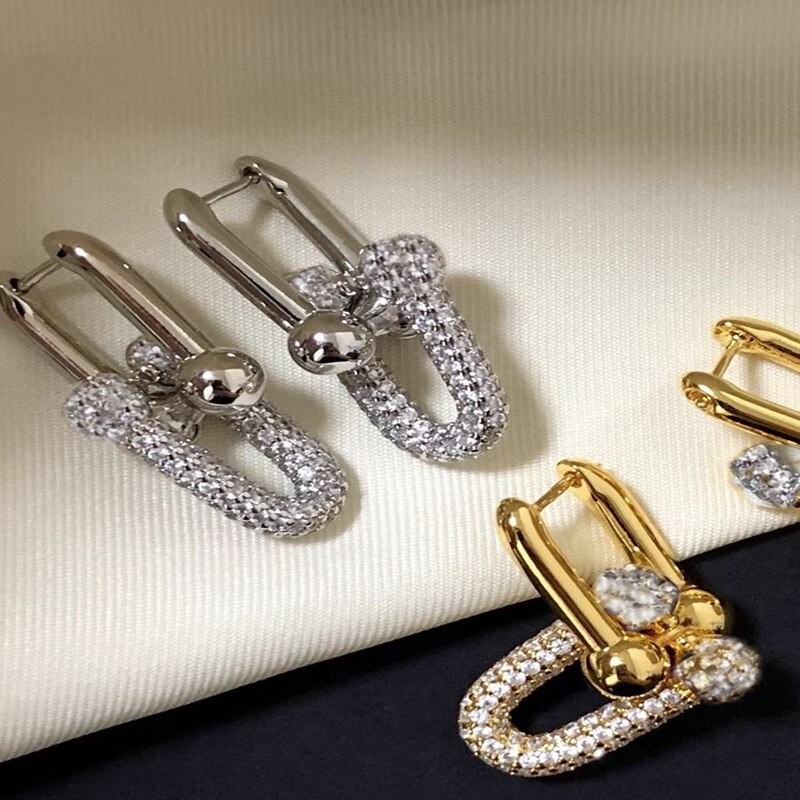 TIFINE1: 1 925 Sterling Silver Necklace for Women, Hip Hop Punk U-shaped Stud Earrings, Luxury Jewelry Gifts for Women with LOGO