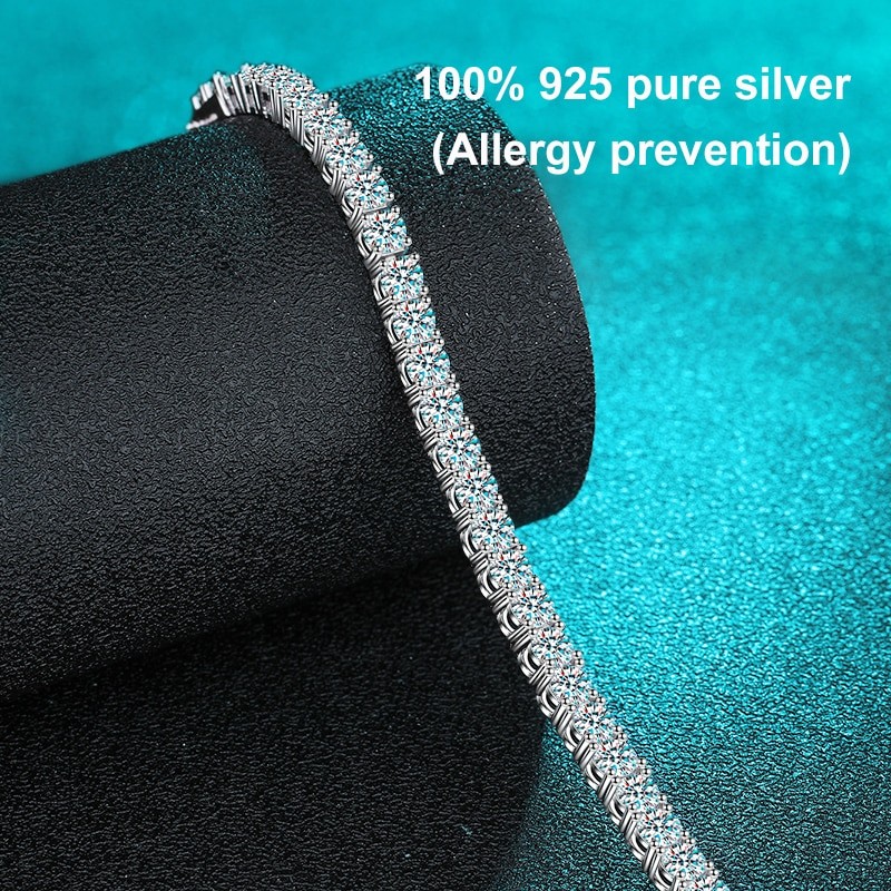 Smyoue 2-6.5mm Real Moissanite Tennis Bracelet for Women Christmas Gift Platinum Plated 100% 925 Sterling Silver Wedding Jewelry