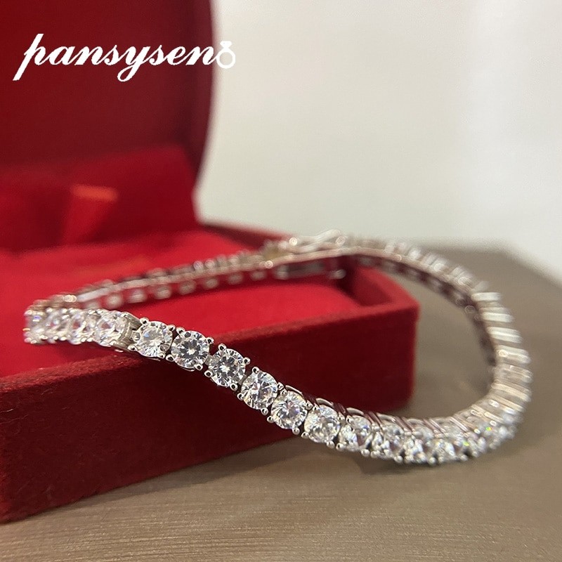 PANSYSEN 100% 925 Sterling Silver 3MM Simulated Moissanite Diamond Gemstone Women Charm Bracelets Wedding Fine Jewelry Wholesale