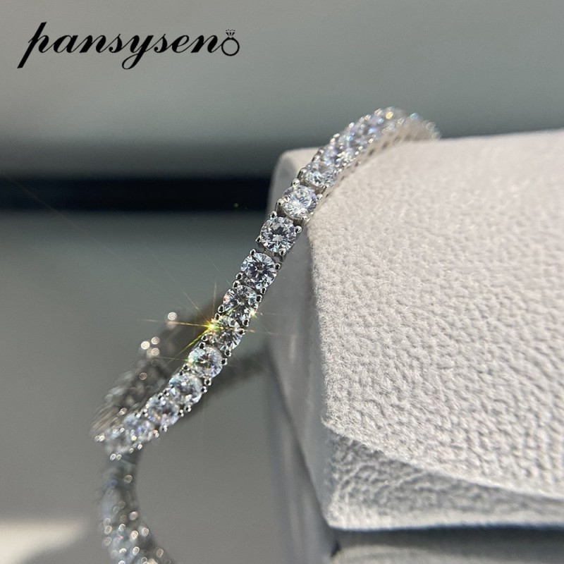 PANSYSEN 100% 925 Sterling Silver 3MM Simulated Moissanite Diamond Gemstone Women Charm Bracelets Wedding Fine Jewelry Wholesale