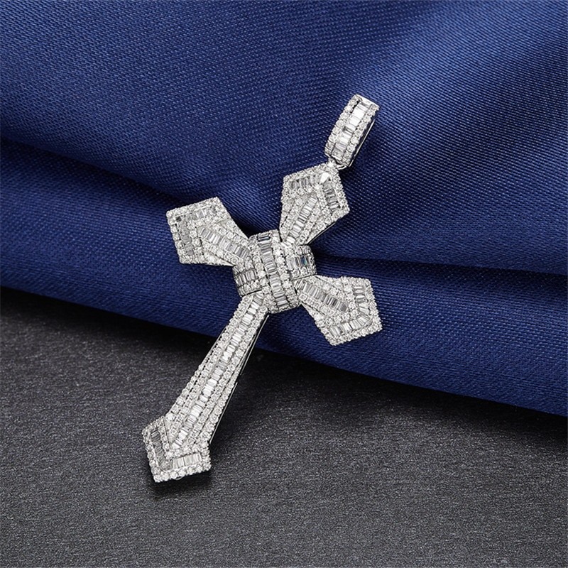 14K Gold Long Diamond Cross Pendant 925 Sterling Silver Party Wedding Pendants Necklace For Women men moissanite Jewelry Gift