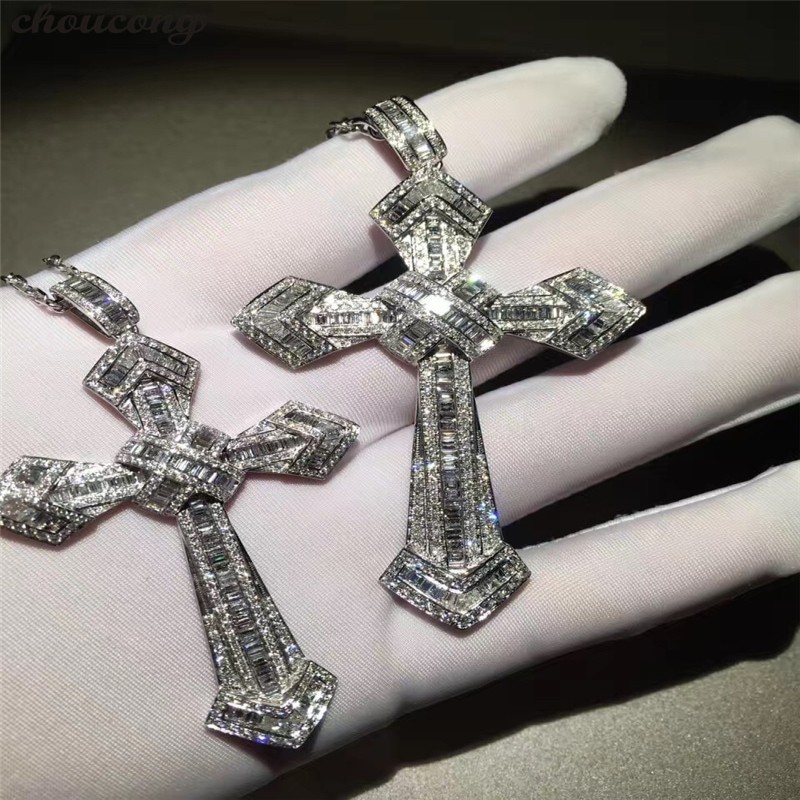 14K Gold Long Diamond Cross Pendant 925 Sterling Silver Party Wedding Pendants Necklace For Women men moissanite Jewelry Gift