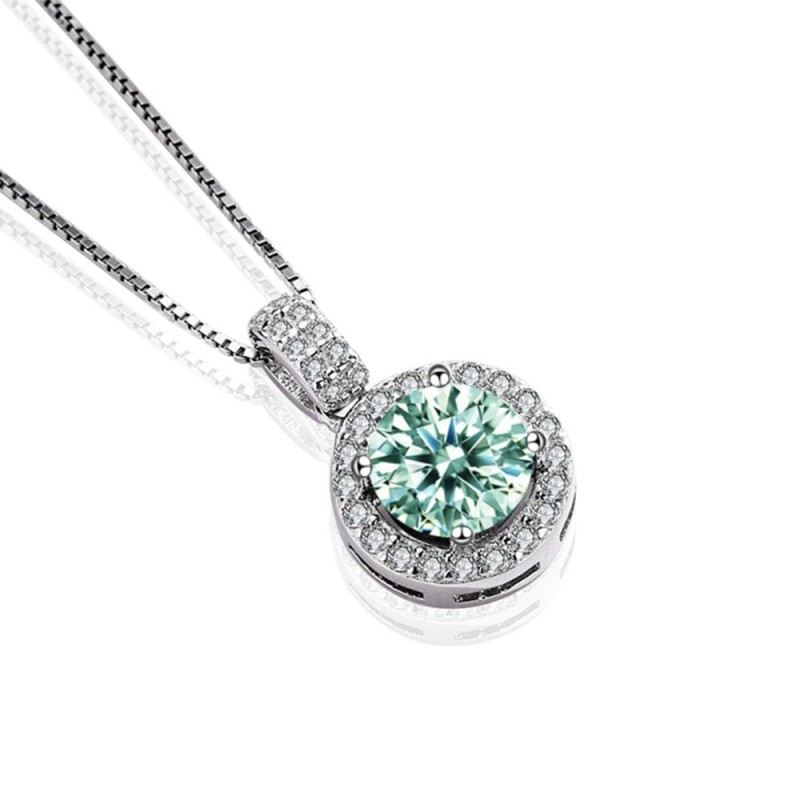 Serenity Day 1 Carat Green Moissanite Necklace D Color VVS1 Pendant   S925 Sterling Silver Jewelry For Women Wedding Party Gift