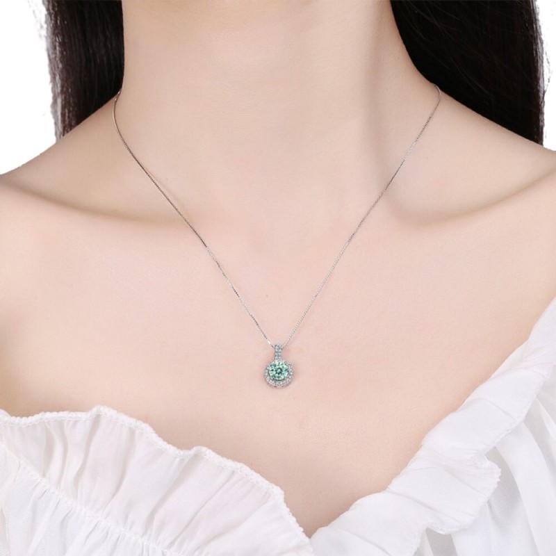 Serenity Day 1 Carat Green Moissanite Necklace D Color VVS1 Pendant   S925 Sterling Silver Jewelry For Women Wedding Party Gift