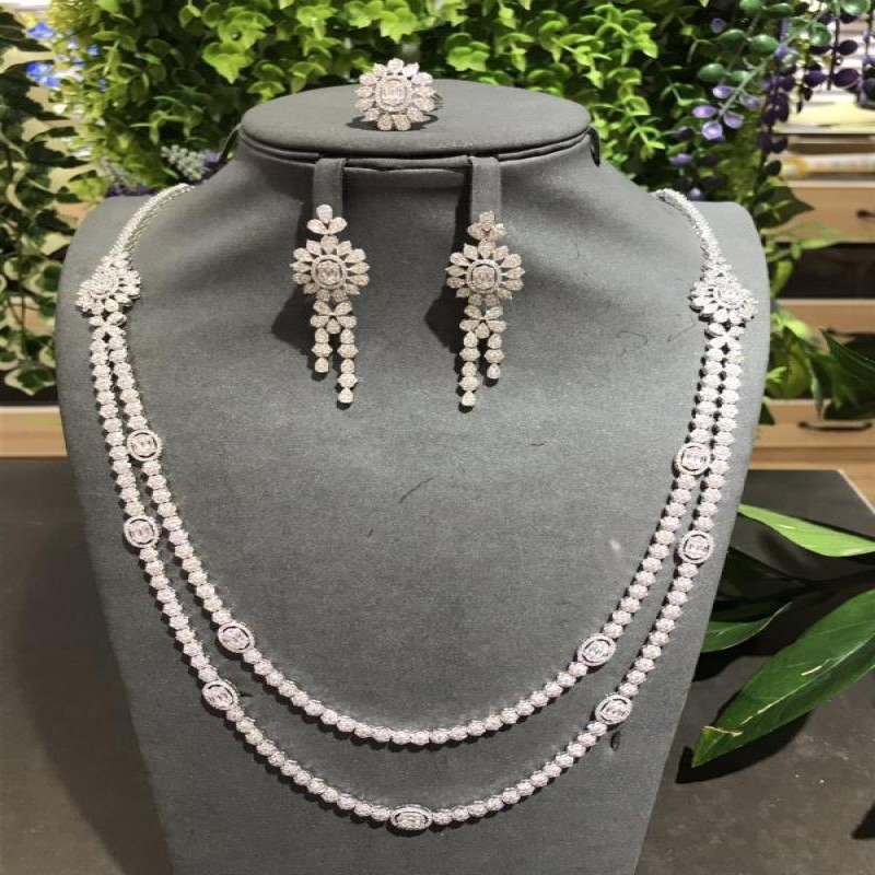 janekelly 2pcs Bridal Zirconia Full Jewelry Sets For Women Party, Luxury Dubai Nigeria CZ Crystal Wedding Jewelry Sets