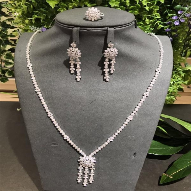 janekelly 2pcs Bridal Zirconia Full Jewelry Sets For Women Party, Luxury Dubai Nigeria CZ Crystal Wedding Jewelry Sets