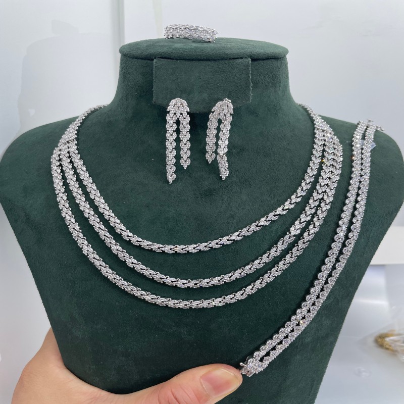 Janekelly4 pcs Bridal Zirconia Full Jewelry Sets For Women Party, Luxury Dubai Nigeria CZ Crystal Wedding Jewelry Sets