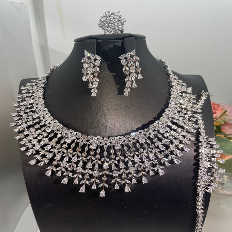 Janekelly4  pcs Bridal Zirconia Full Jewelry Sets For Women Party, Luxury Dubai Nigeria CZ Crystal Wedding Jewelry Sets
