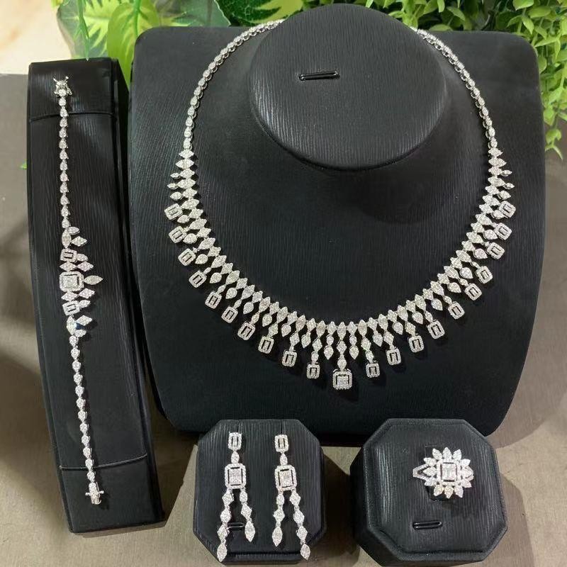 Jankelly  Trendy Fashion4 PCS Luxury Waterdrop Indian Jewelry Sets For Women Wedding Party Indian Dubai Bridal jewelry Sets