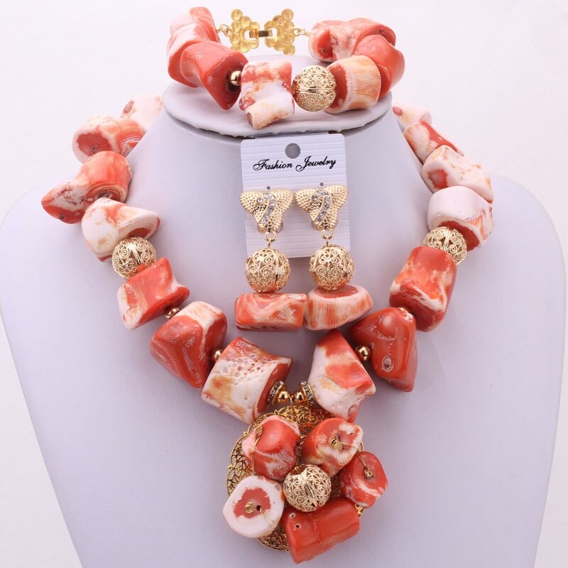 Dudo Trendy Nigerian Jewelry Set For Women Necklace Set Luxury Earrings Bracelet Jewellery Set 2021 Nature Coral Beads Set