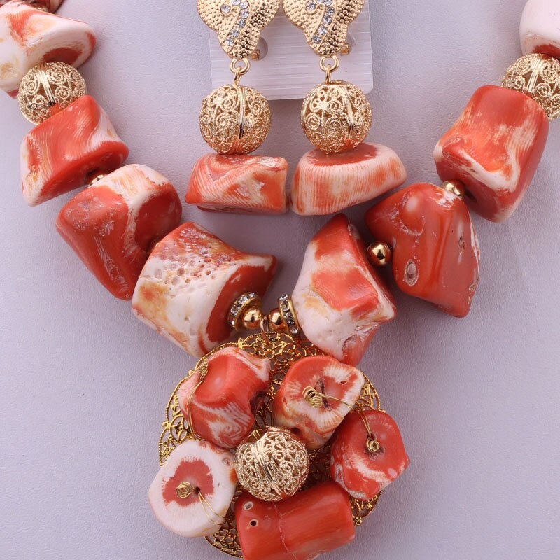 Dudo Trendy Nigerian Jewelry Set For Women Necklace Set Luxury Earrings Bracelet Jewellery Set 2021 Nature Coral Beads Set