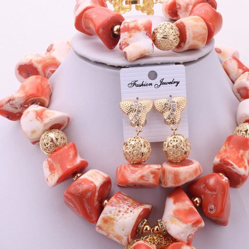 Dudo Trendy Nigerian Jewelry Set For Women Necklace Set Luxury Earrings Bracelet Jewellery Set 2021 Nature Coral Beads Set