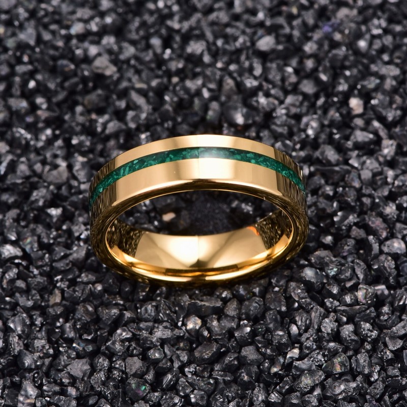 6mm Gold Polished Inlaid Malachite Tungsten Steel Ring Tungsten Carbide Ring Men's Fashion Wedding Jewelry Best Gift