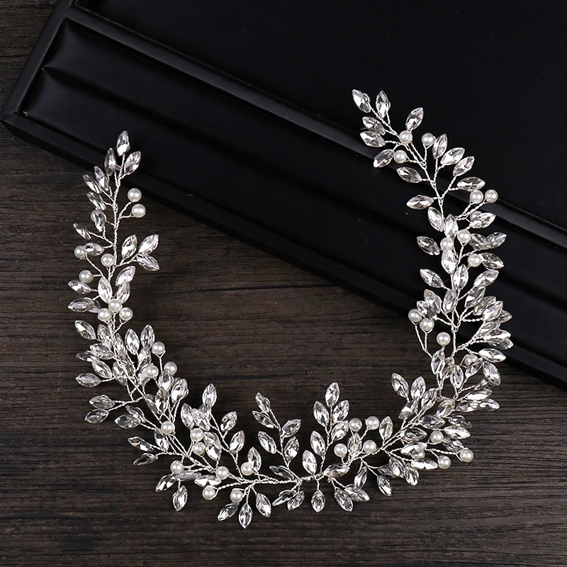 AiliBride Pearl Crystal Headband Wedding Hair Vine Tiara Headband Bridal Headpiece Bride Hair Jewelry Wedding Hair Accessorie