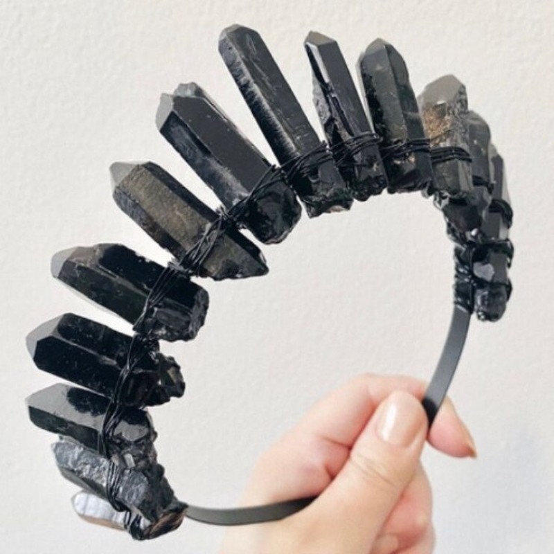 Real Crystal Quartz Druzy Crown Gothic Moon Raw Stone Wand Hairpin Tiara Witchcraft Comb Hair Woman Wed Halloween Jewelry Gift