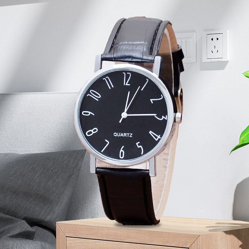 Three-Eye Men's Watch Men's Quartz Watch Blue Light Glass Belt Watch Men's Neutral Couple Model B in Black