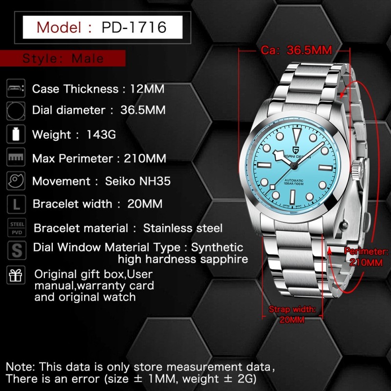 New PAGANI DESIGN 36MM Snowflake Pointer Mechanical Men Wristwatches Luxury Sapphire Glass NH35 Movement Automatic Watch for Men