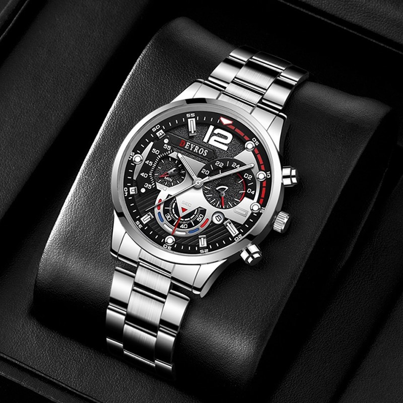 Fashion MenÃ¢â‚¬â„¢s  Stainless Steel Watches Luxury Quartz Wristwatch Calendar Luminous Clock Men Business Casual Watch