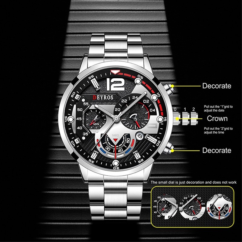 Fashion MenÃ¢â‚¬â„¢s  Stainless Steel Watches Luxury Quartz Wristwatch Calendar Luminous Clock Men Business Casual Watch