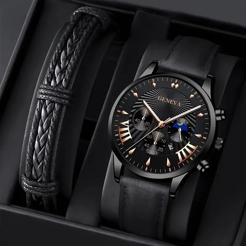Fashion Mens Sports Watches Man Business Quartz Wristwatch Luxury Black Leather Bracelet Men Casual Luminous Clock Watch