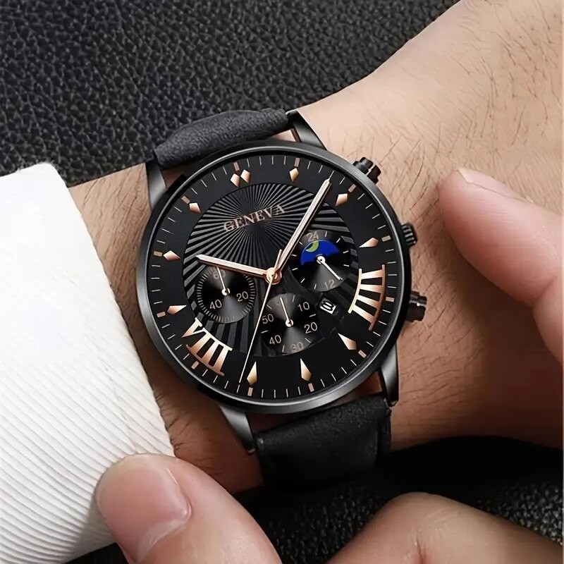 Fashion Mens Sports Watches Man Business Quartz Wristwatch Luxury Black Leather Bracelet Men Casual Luminous Clock Watch