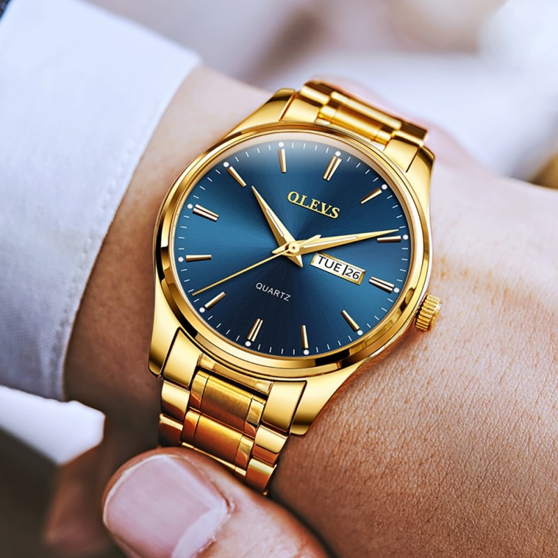 OLEVS Men Watches Waterproof Stainless Steel Quartz Male Wristwatch Men Gold Watch Fashion Luminous Luxury Watches For Men