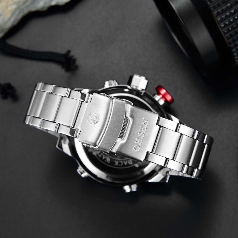 OHSEN Quartz Watch Men Waterproof Sport Military Watches Mens Business Stainless Steel Wristwatch Male Clock Reloj Hombre