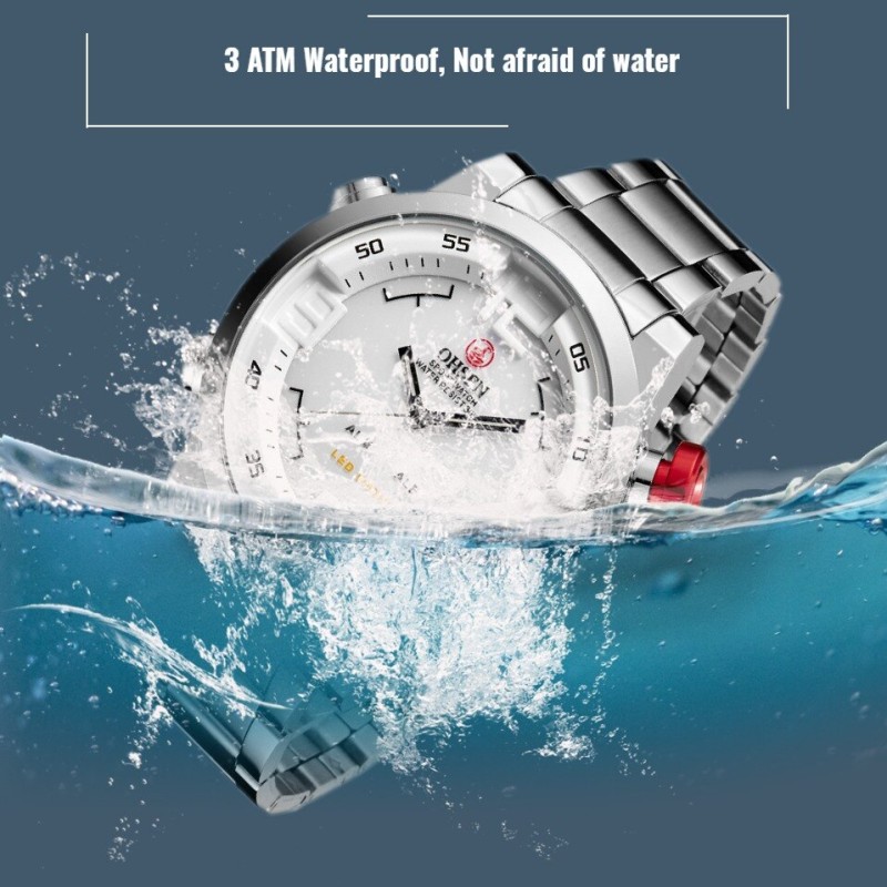 OHSEN Quartz Watch Men Waterproof Sport Military Watches Mens Business Stainless Steel Wristwatch Male Clock Reloj Hombre