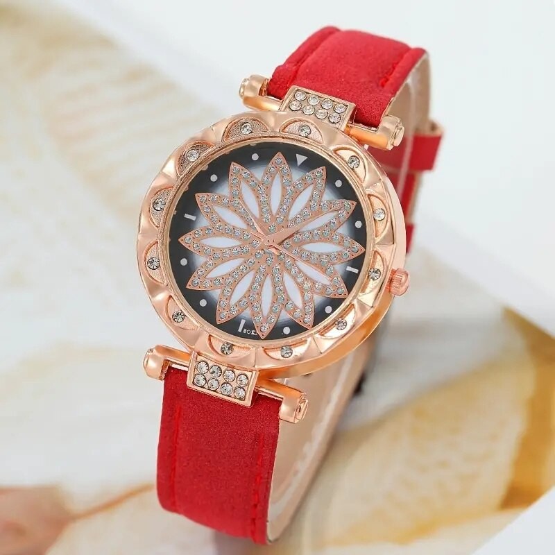5Pcs Set Women Diamond Watch Starry Square Dial Bracelet Watches Set Ladies Leather Band Quartz Wristwatch Female Clock