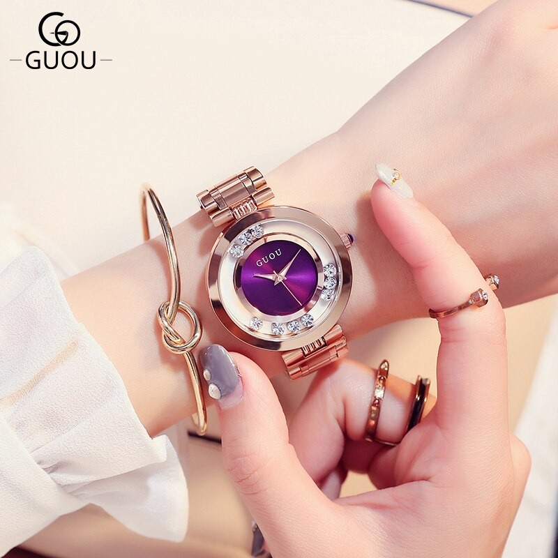 GUOU Modern Fashion Women Crystal Quartz Watches Ladies's Wristwatch Stainless Steel Reloj Mujer Relojes Montre Femme Horloge