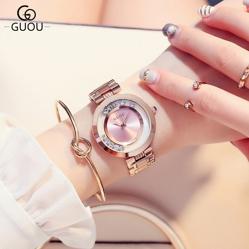 GUOU Modern Fashion Women Crystal Quartz Watches Ladies's Wristwatch Stainless Steel Reloj Mujer Relojes Montre Femme Horloge