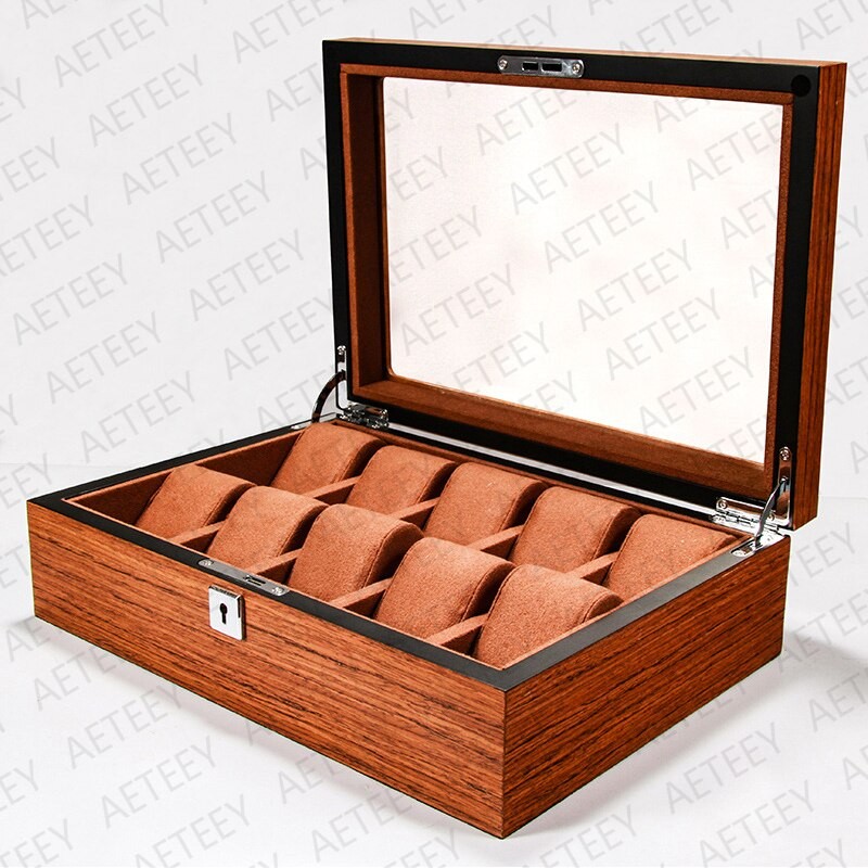 Delicate Wooden Texture Watch Cases Skylight Watch Organizer Storage Lock Boxes 6 8 10 12 18 Slots Household Window Display Box