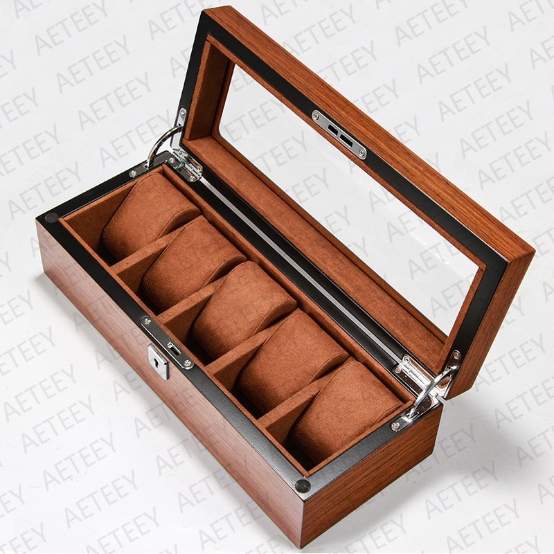 Delicate Wooden Texture Watch Cases Skylight Watch Organizer Storage Lock Boxes 6 8 10 12 18 Slots Household Window Display Box