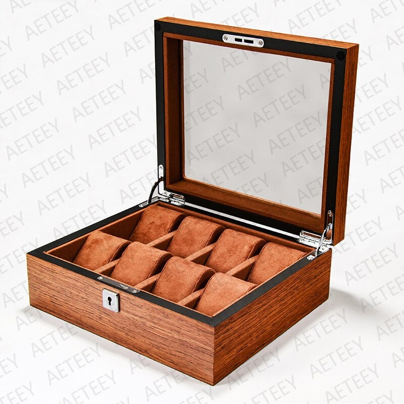 Delicate Wooden Texture Watch Cases Skylight Watch Organizer Storage Lock Boxes 6 8 10 12 18 Slots Household Window Display Box