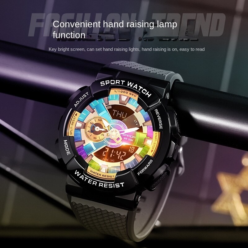 SANDA men's function creative personality men's double display synchronous movement electronic watch