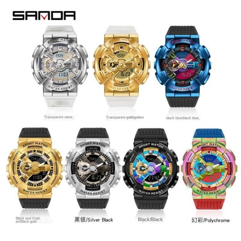 SANDA men's function creative personality men's double display synchronous movement electronic watch