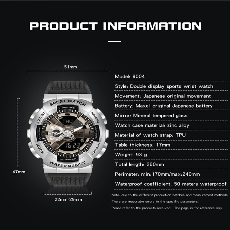 SANDA men's function creative personality men's double display synchronous movement electronic watch