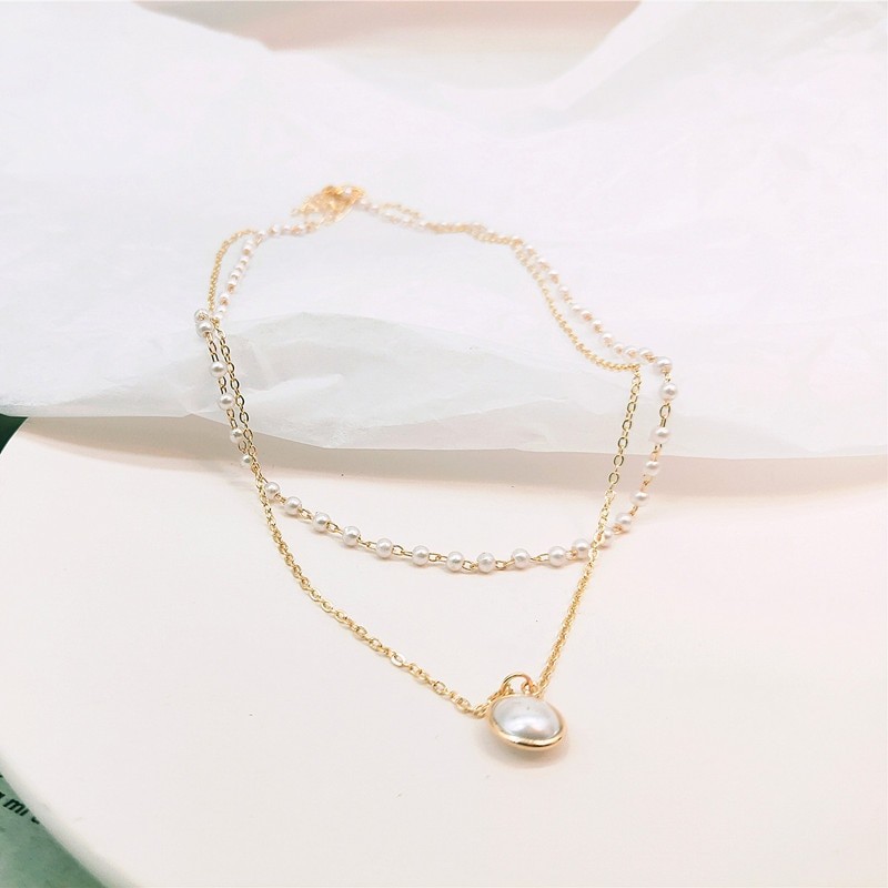 Retro Ins Simple Temperament Double-Layer Clavicle Chain Female Pendant Pearl Necklace Girl Gift