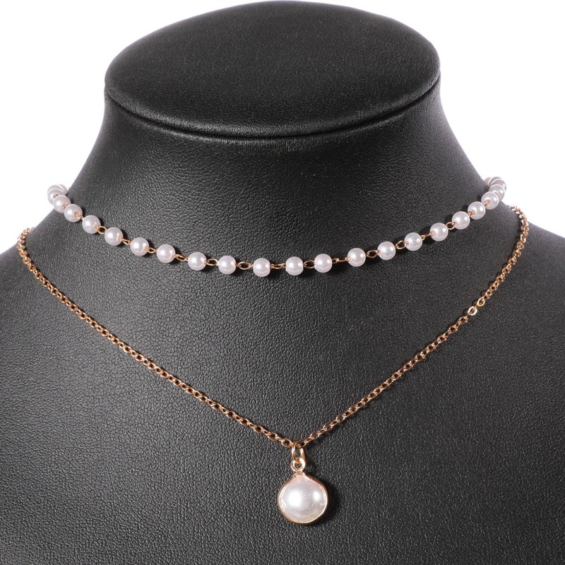 Retro Ins Simple Temperament Double-Layer Clavicle Chain Female Pendant Pearl Necklace Girl Gift
