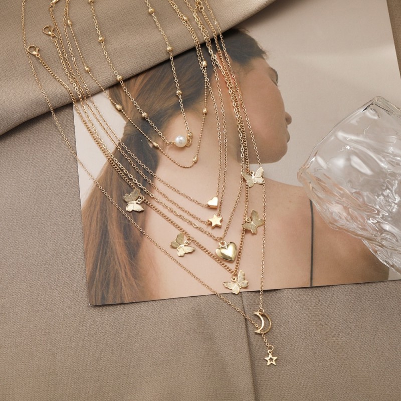 New Creative Simple Fashionable Elegant Women's Jewelry Moon XINGX Necklace 7-Piece Set