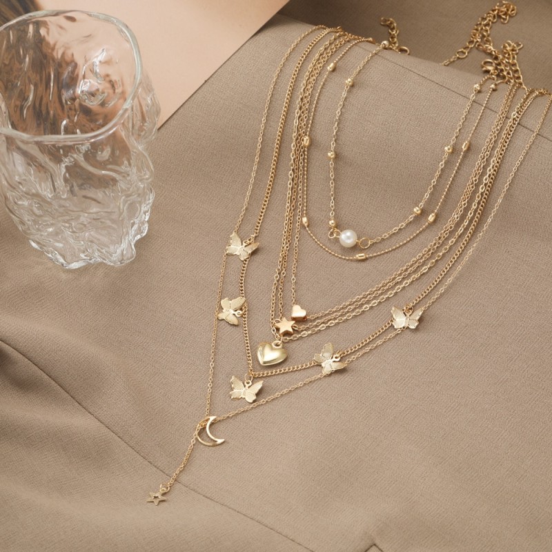 New Creative Simple Fashionable Elegant Women's Jewelry Moon XINGX Necklace 7-Piece Set